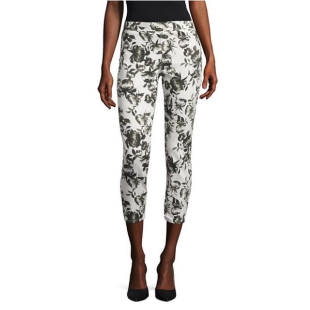 i Jeans by Buffalo Floral Print Stretch Capris Black White Women's Large